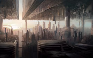 Matte painting art city urban futuristic sci fi sunset